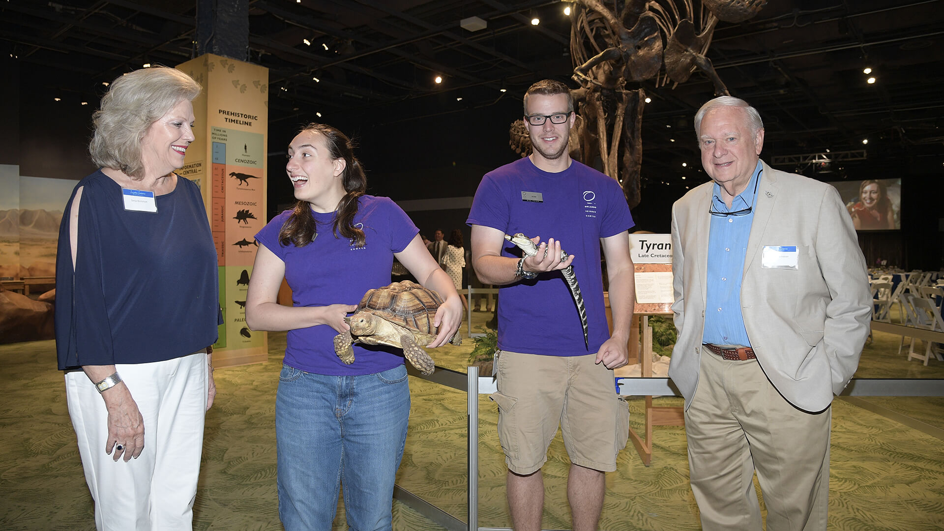 Discover Science Tour guests meeting live animals from the NatureWorks exhibit. 