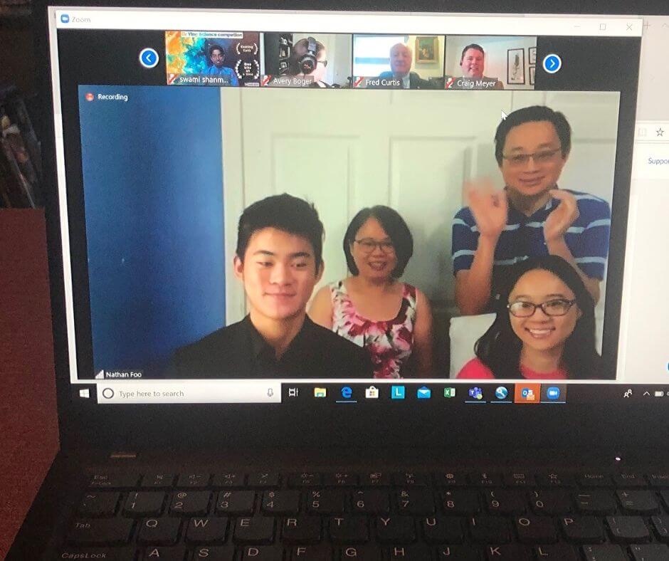 Nathan Foo, winner of the 2020 Dr. Nelson Ying Science Competition, and family