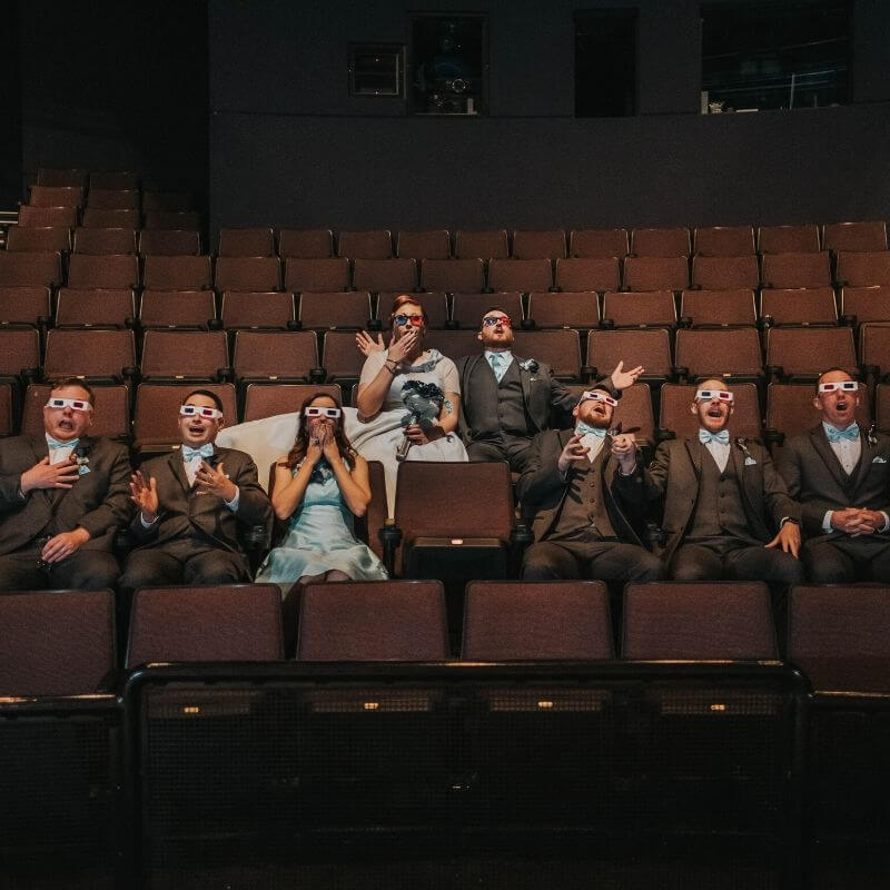 Best Wedding Portrait Backdrops in Orlando wedding party in theatre