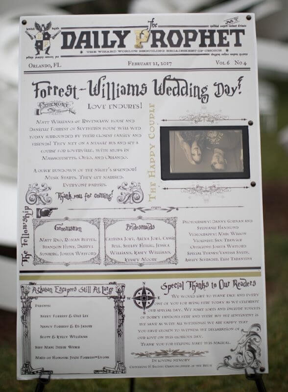 Harry Potter Wedding Details- daily prophet wedding program