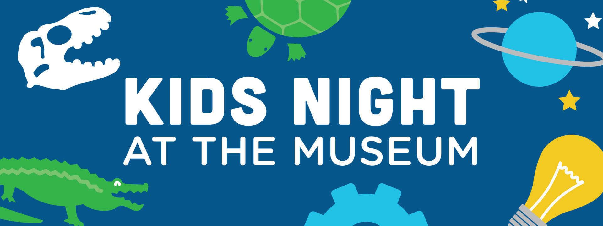 Kids Night at the Museum logo with icons of science topics
