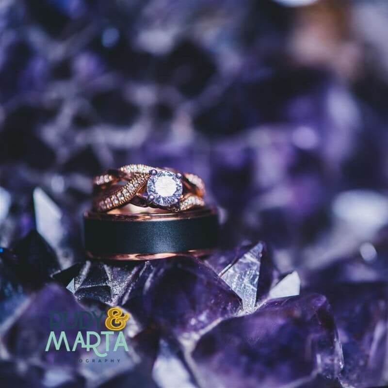 wedding rings on crystals