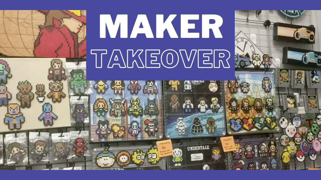 Maker Takeover - image of 8-bit plastic superhero and movie characters.