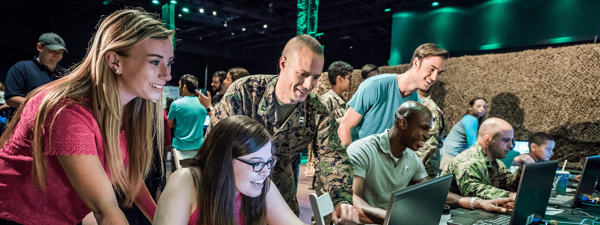 Guests test military simulators at the Otronicon technology event.