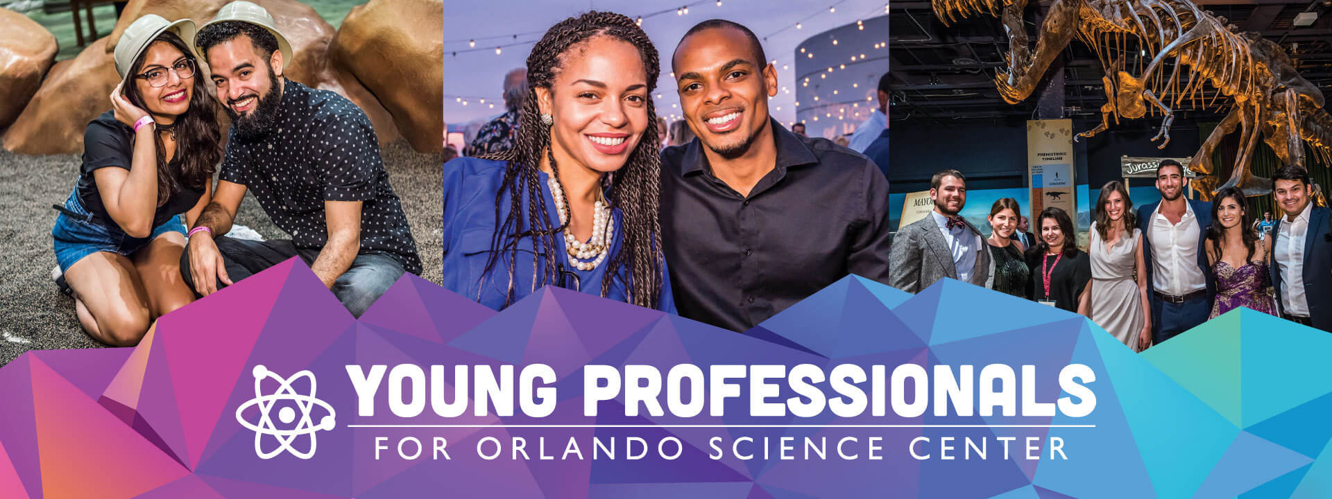 Collage of photos of young adults enjoying Orlando Science Center experiences through Young Professionals for OSC events.