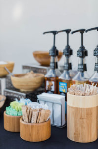 a close up of flavored coffee syrups 