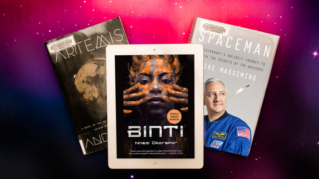 Three books - Artemis, Binti, and Spaceman