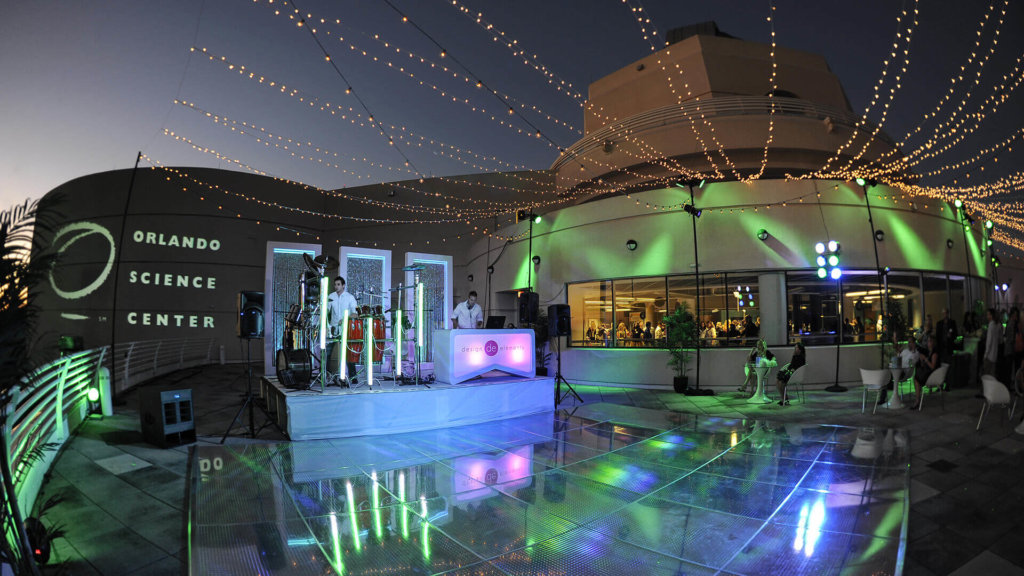 Dance floor and band stage set up on the terrace