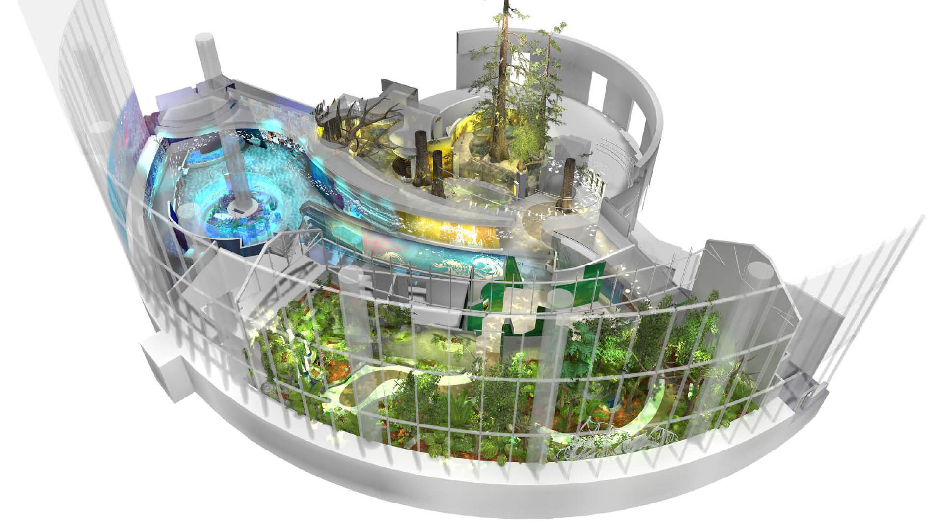 Life 3D overhead view of full exhibit rendering