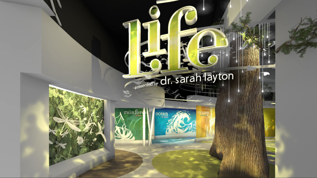 Life exhibit entrance rendering – presented by Dr. Sarah Layton