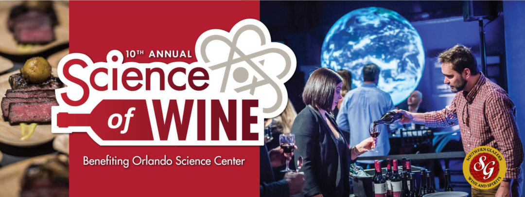 Science of Wine logo and photo of guests enjoying the event.