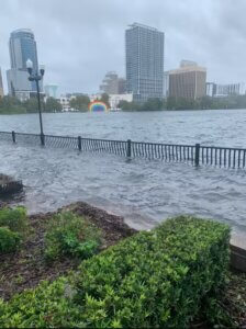 Lake Eola flooded due to rainfall from Hurricane Ian.