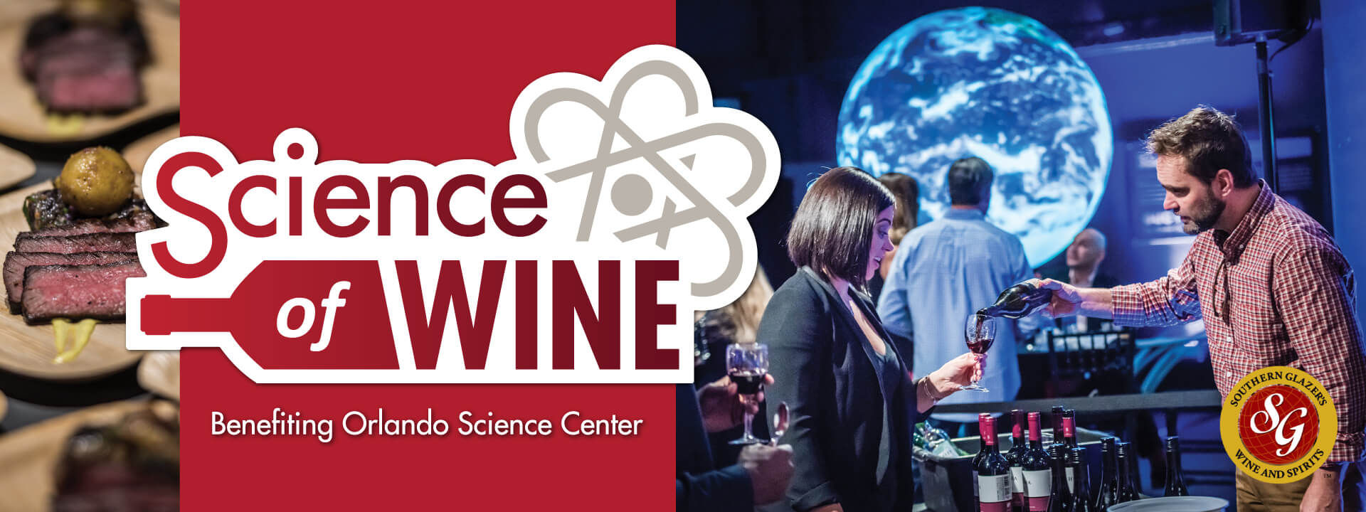 Science of Wine logo and photo of guests enjoying the event.