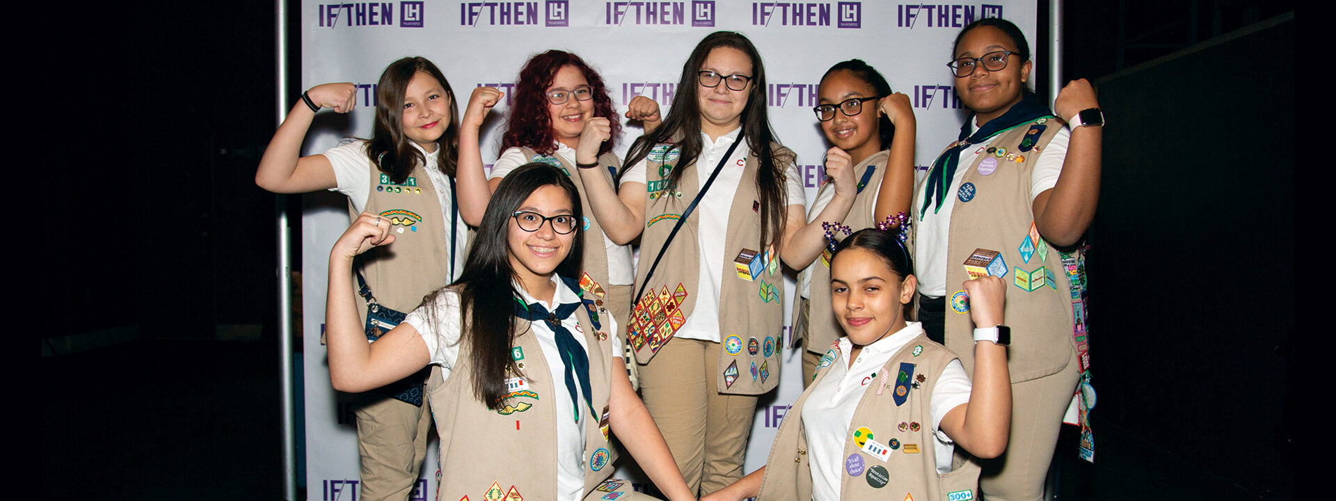Photo of Girl Scouts group posing together at an IF/THEN event.
