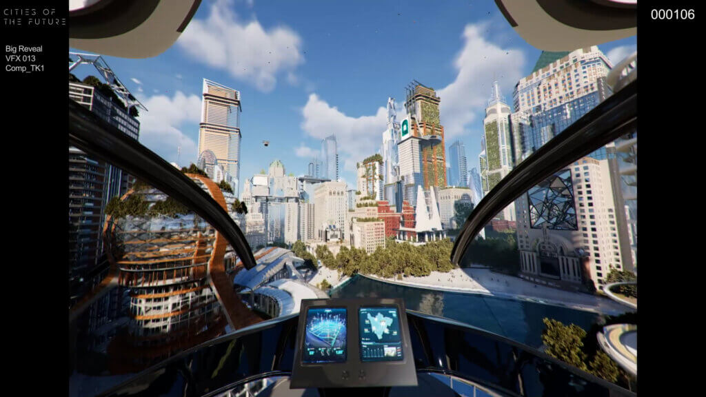 View from Flying Car in Cities Of The Future film.