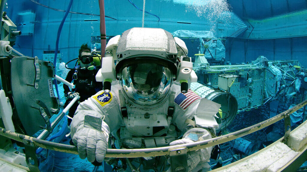 Astronauts training in the Neutral Buoyancy Lab, NASA, Houston.